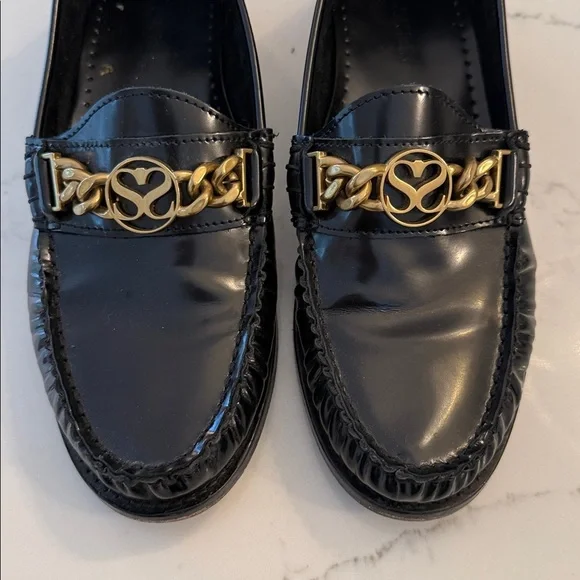 Sandro Paris Jeanne chain-embellished loafers in black patent leather size 38 - Picture 2 of 5